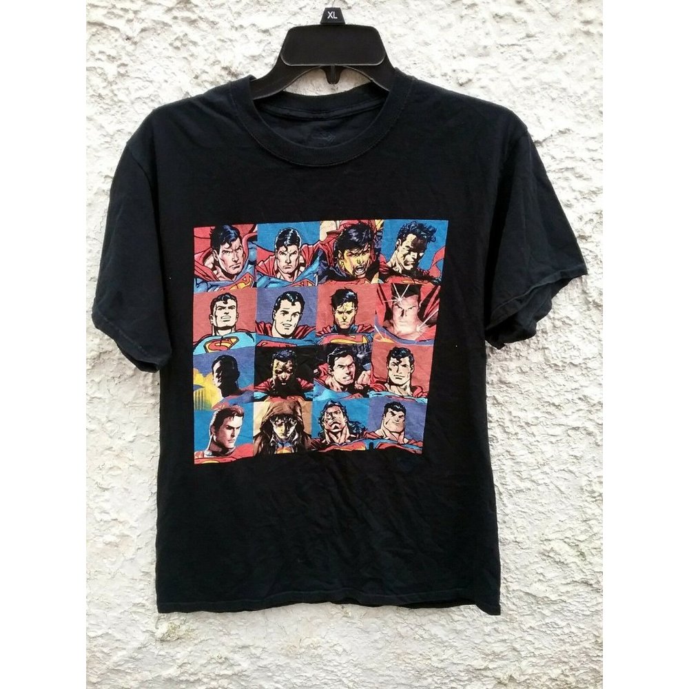Superman T Shirt Many Faces Mens Medium Black